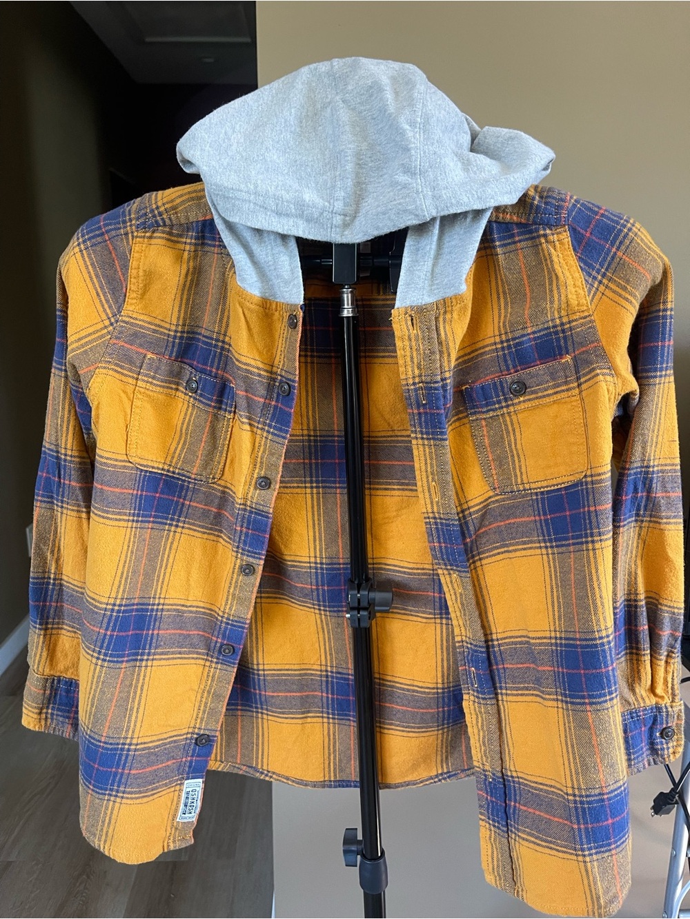 OshKosh B'gosh Yellow & Blue Plaid Hooded Shirt-Jacket